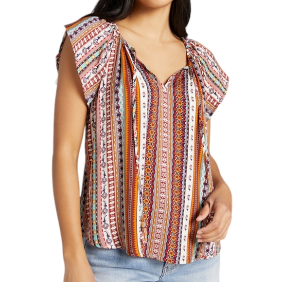 Liverpool LA Petal Sleeve Top Woven - Vibrant Festival Boho Chic Size S - Picture 2 of 10
